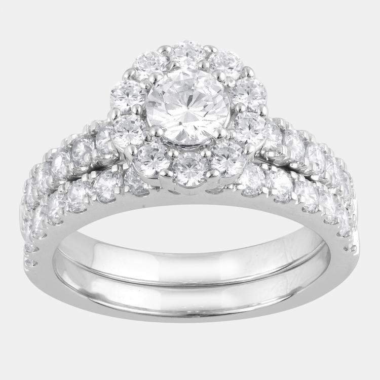 Pre Owned 2ct 14k White Gold Lab Grown Diamond Bridal Ring Set US 7