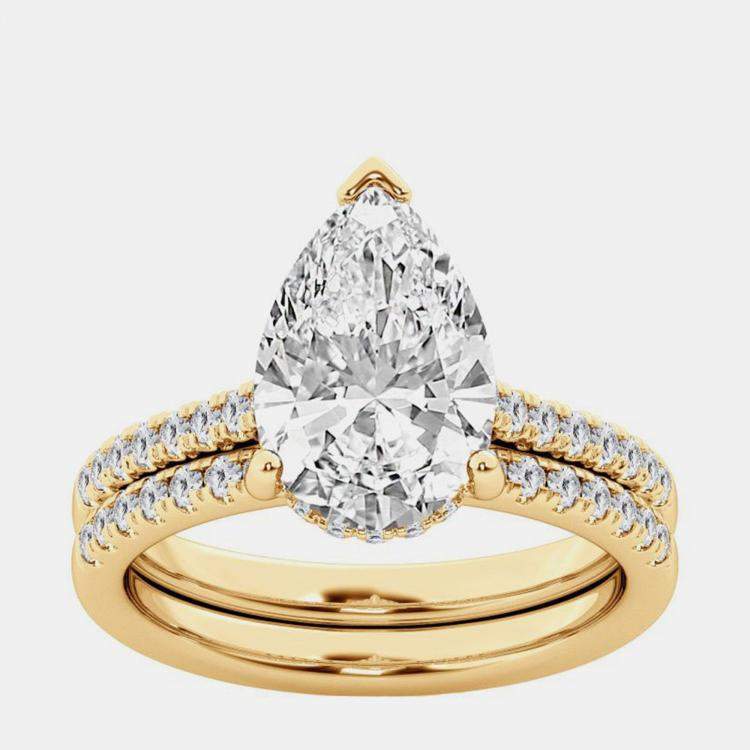 Pre Owned 2 ct 14k Yellow Gold Lab Grown Diamond Bridal Ring Set US 7