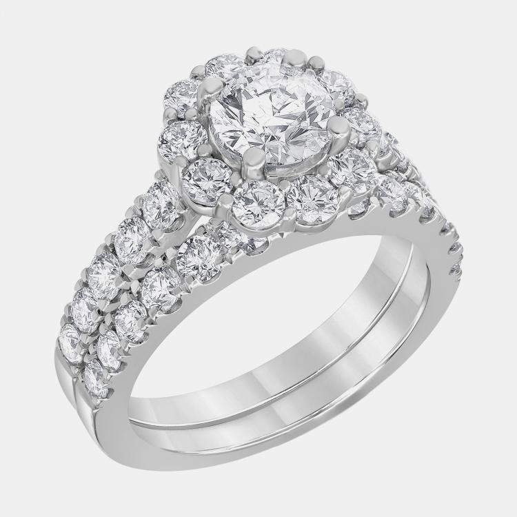 Pre Owned 3ct 14k White Gold Lab Grown Diamond Bridal Set