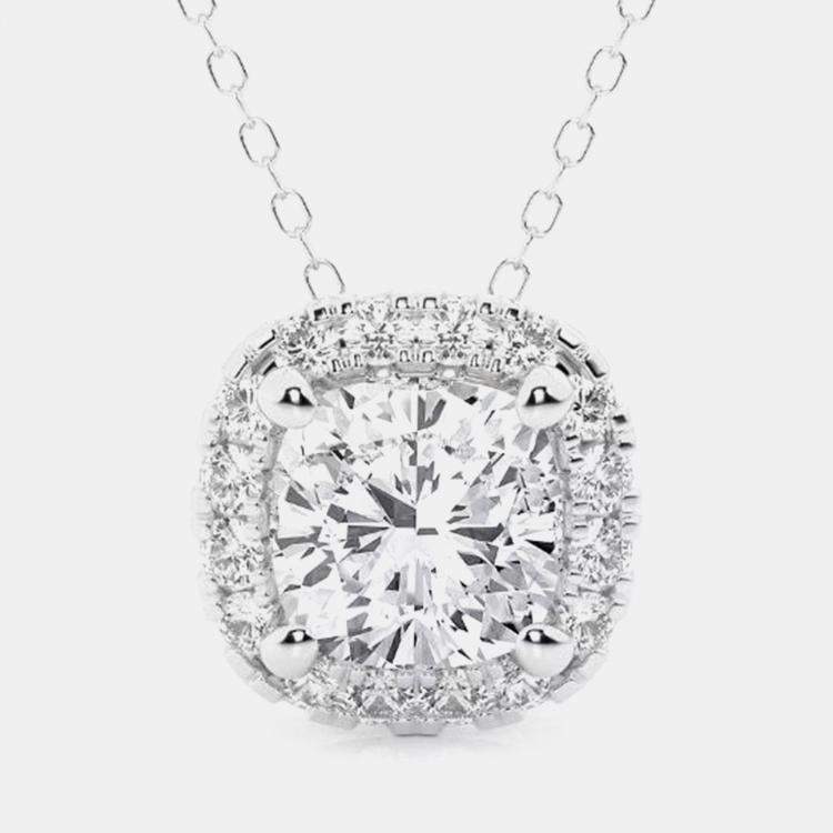 مملوكة مسبقًا 0.95ct 14k White Gold Lab Grown Diamond Halo Pendant