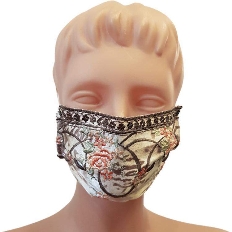 Pre Owned Non-Medical Handmade Floral Embroidered Printed Satin and Cotton Face Mask - Pack Of 5 (Available for UAE Customers Only) 