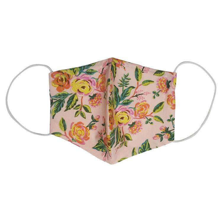 Pre Owned Non-Medical Handmade Peach Floral Printed Cotton Face Mask - Pack Of 2 (Available for UAE Customers Only)