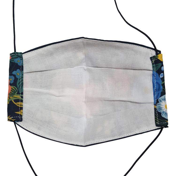 Pre Owned Non-Medical Handmade Dark Blue Floral Printed Cotton Face Mask - Pack Of 2 (Available for UAE Customers Only)