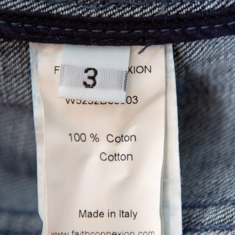 Pre Owned Faith Connexion Blue Denim Muddy Distressed Victorian Jacket XXS