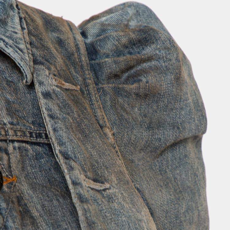 Pre Owned Faith Connexion Blue Denim Muddy Distressed Victorian Jacket XXS