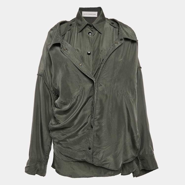 Pre Owned Faith Connexion Green Khaki Silk Double Layer Oversized Shirt XS