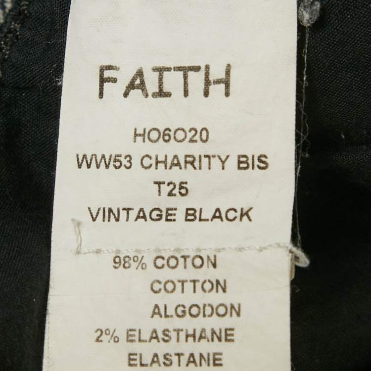 Pre Owned Faith Connexion Black Studded Denim Distressed Jeans S Waist 25"
