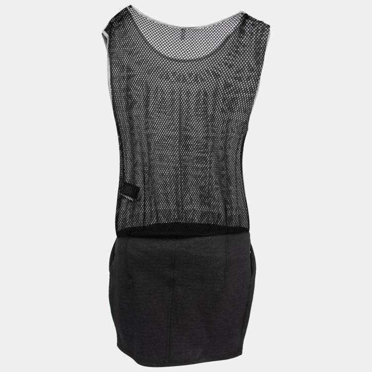 Pre Owned Faith Connexion Monochrome Abstract Print Jersey Mesh Back Sleeveless Tank Dress M