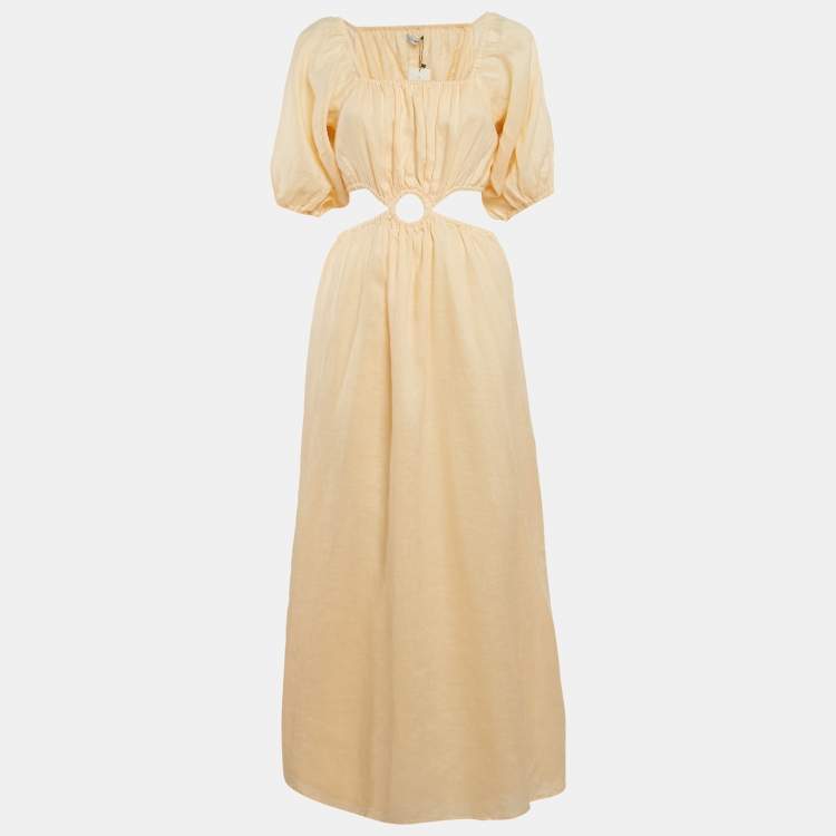 Pre Owned Faithfull The Brand Orange Linen Cut-Out Trianita Maxi Dress M