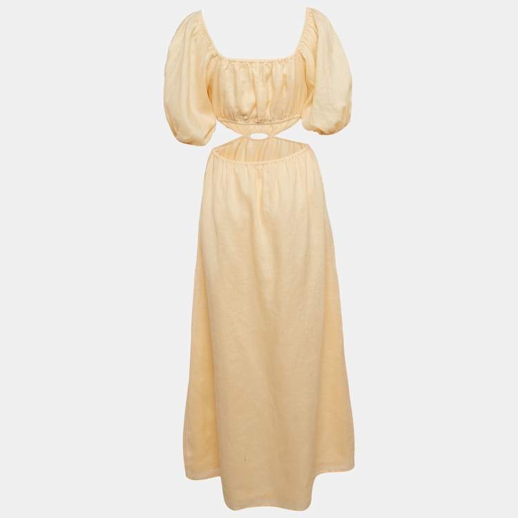 Pre Owned Faithfull The Brand Orange Linen Cut-Out Trianita Maxi Dress M