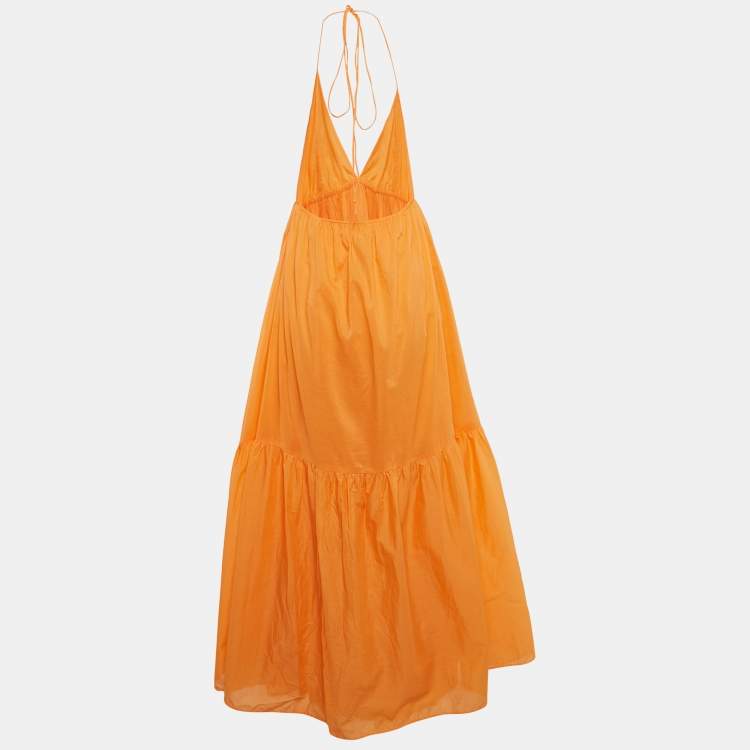 Pre Owned Faithfull The Brand Orange Cotton Wilonna Midi Dress M