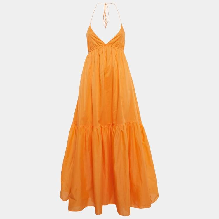 Pre Owned Faithfull The Brand Orange Cotton Wilonna Midi Dress M