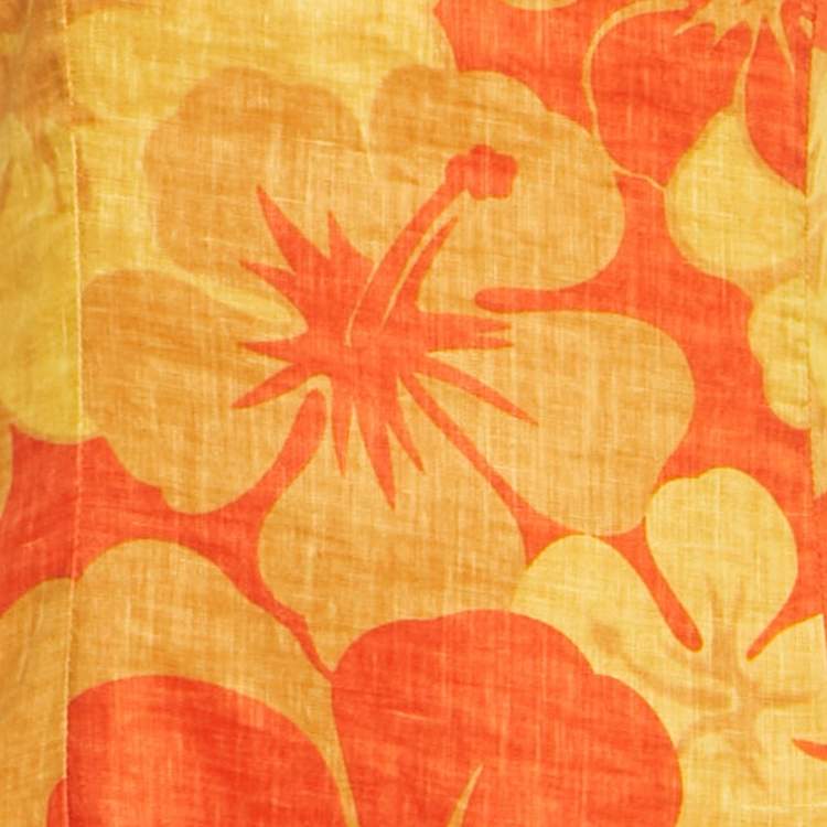 مملوكة مسبقًا Faithfull The Brand Yellow/Orange Floral Print Linen Soko Midi Dress S