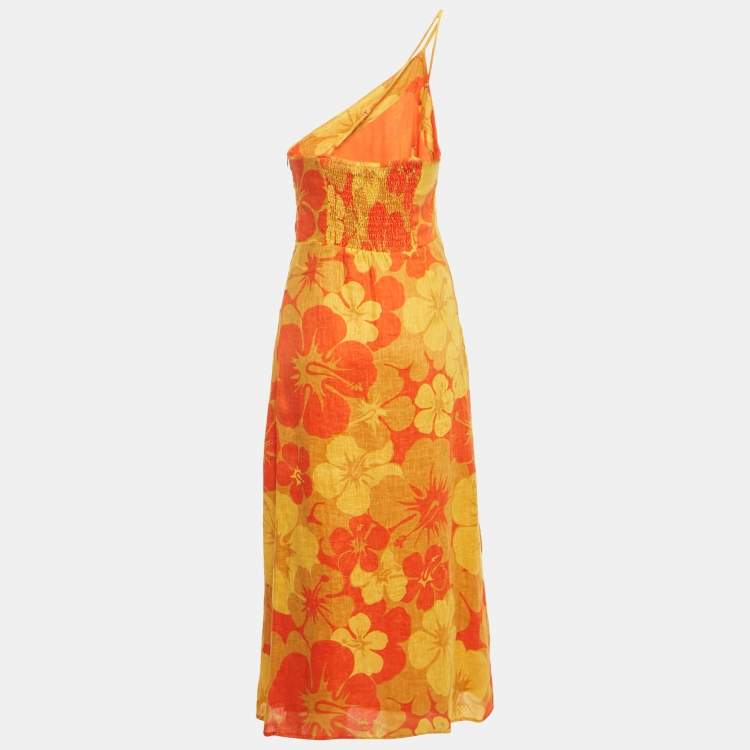 مملوكة مسبقًا Faithfull The Brand Yellow/Orange Floral Print Linen Soko Midi Dress S