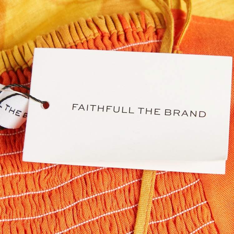 مملوكة مسبقًا Faithfull The Brand Yellow/Orange Floral Print Linen Soko Midi Dress S