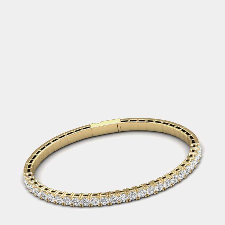 Pre Owned 14K Yellow Gold Lab Grown Diamond Straight Line Flexible Bangle 18 inches (7.00 Ct)