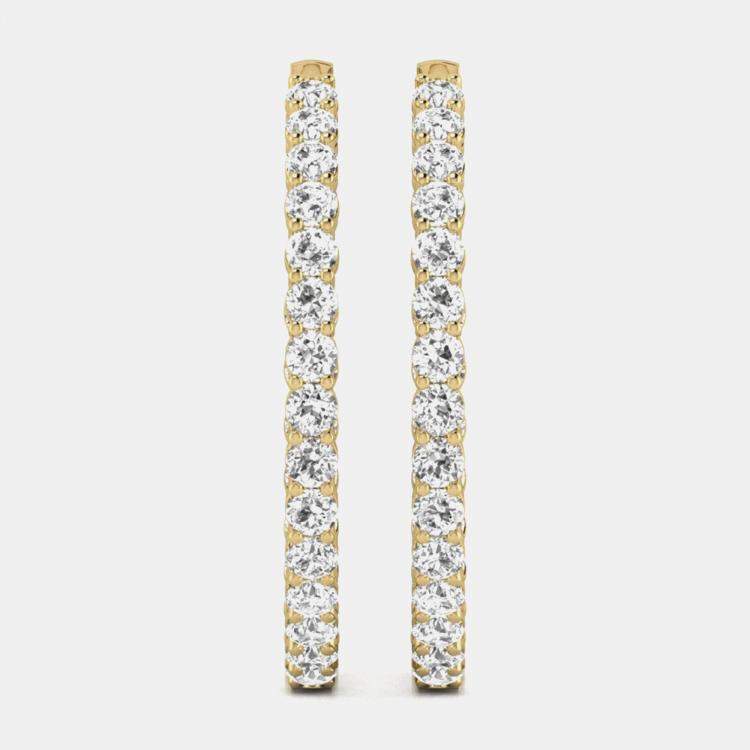 Pre Owned 14K Yellow Gold Lab Grown Diamond Inside Out Hoop Earrings (3.00 Ct)