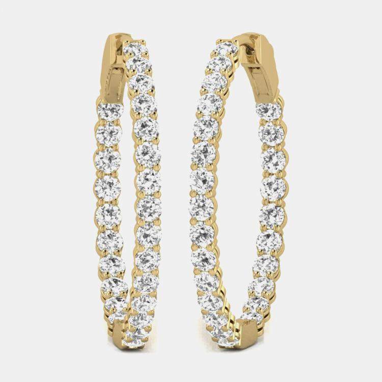 Pre Owned 14K Yellow Gold Lab Grown Diamond Inside Out Hoop Earrings (3.00 Ct)