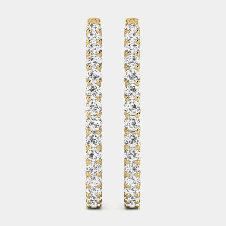 Pre Owned 14K Yellow Gold Lab Grown Diamond Inside Out Hoop Earrings (5.00 Ct)