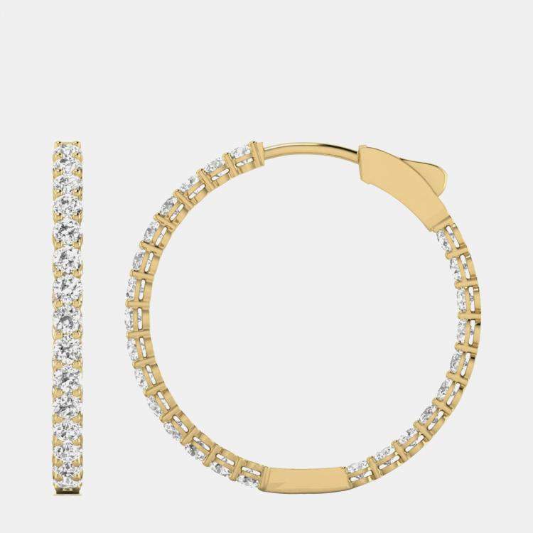 Pre Owned 14K Yellow Gold Lab Grown Diamond Inside Out Hoop Earrings (10.00 Ct)