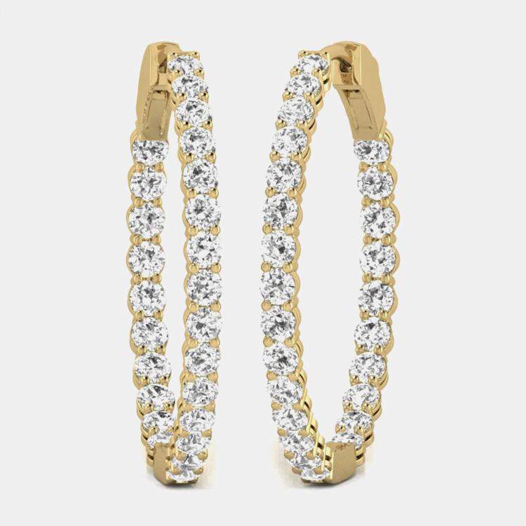 Pre Owned 14K Yellow Gold Lab Grown Diamond Inside Out Hoop Earrings (10.00 Ct)