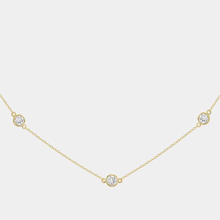 Pre Owned 14K Yellow Gold Lab Grown Diamond Bezel Set Station Necklace 18 inches (2.00 Ct)