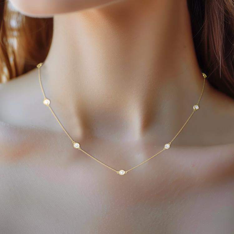 Pre Owned 14K Yellow Gold Lab Grown Diamond Bezel Set Station Necklace 18 inches (2.00 Ct)