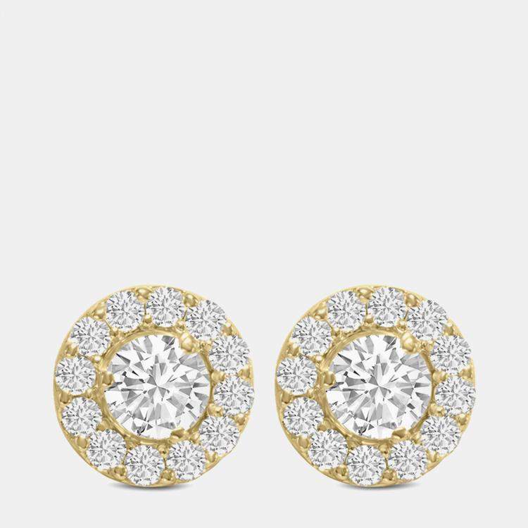 Pre Owned 14K Yellow Gold Lab Grown Diamond Halo Earrings (1.00 Ct)