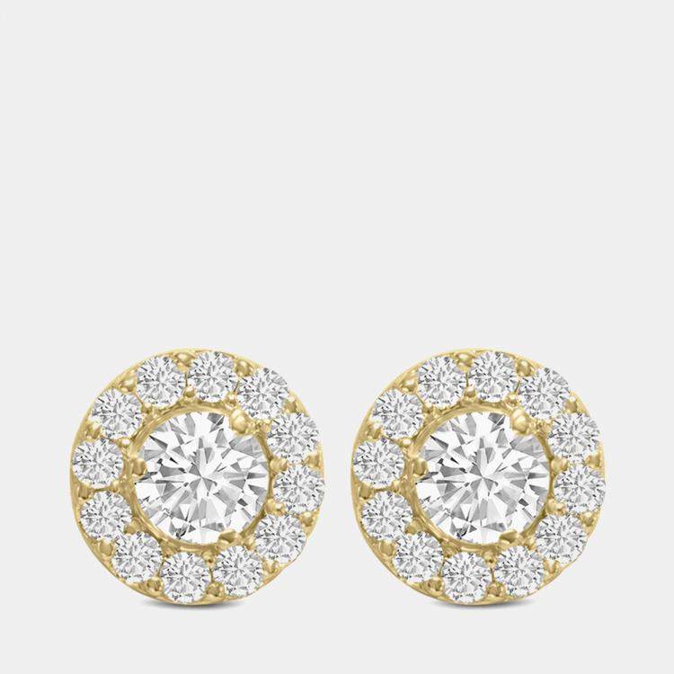 Pre Owned 14K Yellow Gold Lab Grown Diamond Halo Earrings (2.00 Ct)