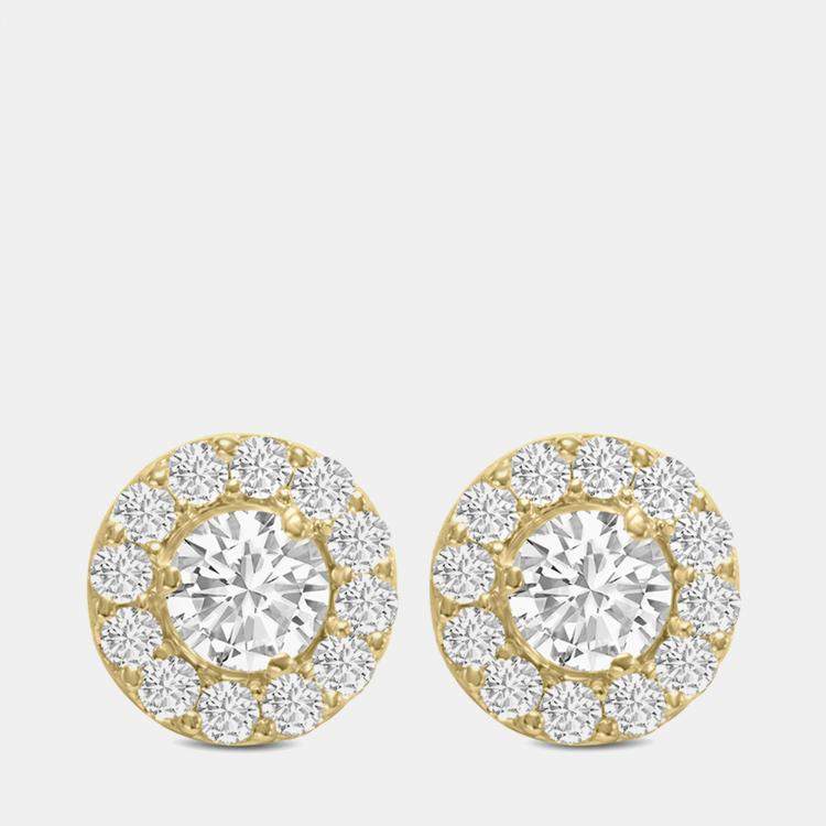 Pre Owned 14K Yellow Gold Lab Grown Diamond Halo Earrings (3.00 Ct)
