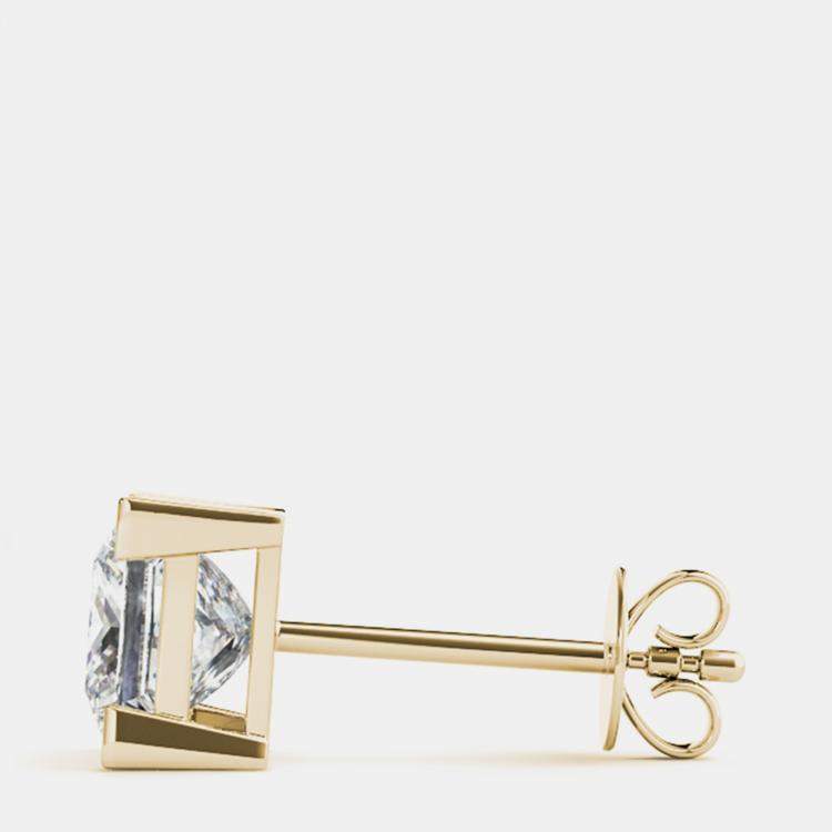 Pre Owned 14K Yellow Gold Princess Cut Lab Grown Diamond Earring Studs (3.00 Ct)