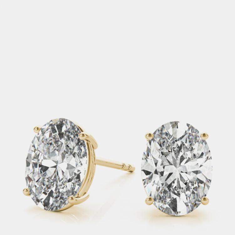 Pre Owned 14K Yellow Gold Oval Shaped Lab Grown Diamond Earring Studs (3.00 Ct)