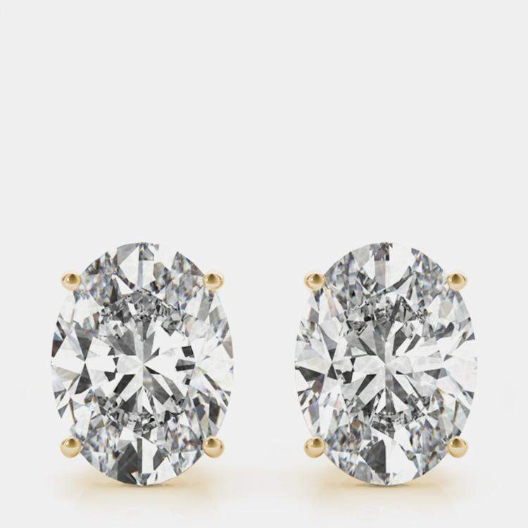 Pre Owned 14K Yellow Gold Oval Shaped Lab Grown Diamond Earring Studs (3.00 Ct)
