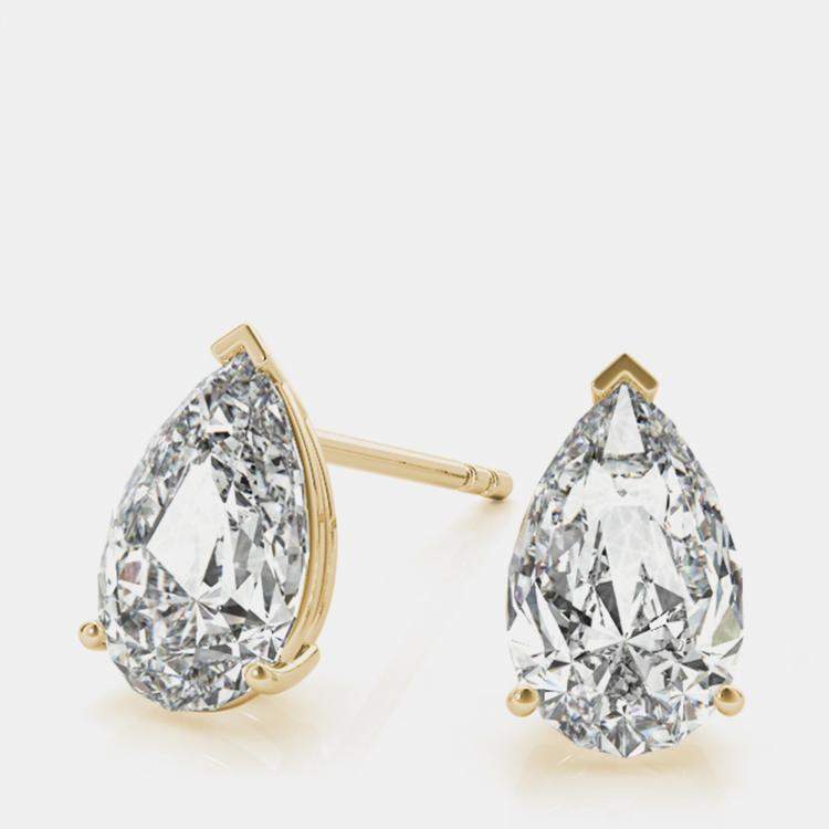 Pre Owned 14K Yellow Gold Pear Shaped Lab Grown Diamond Earring Studs (3.00 Ct)