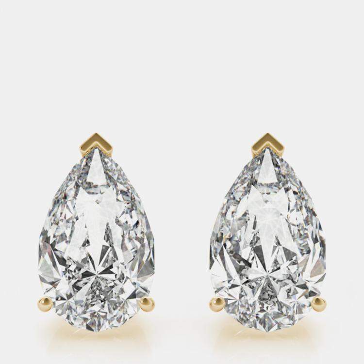 Pre Owned 14K Yellow Gold Pear Shaped Lab Grown Diamond Earring Studs (3.00 Ct)