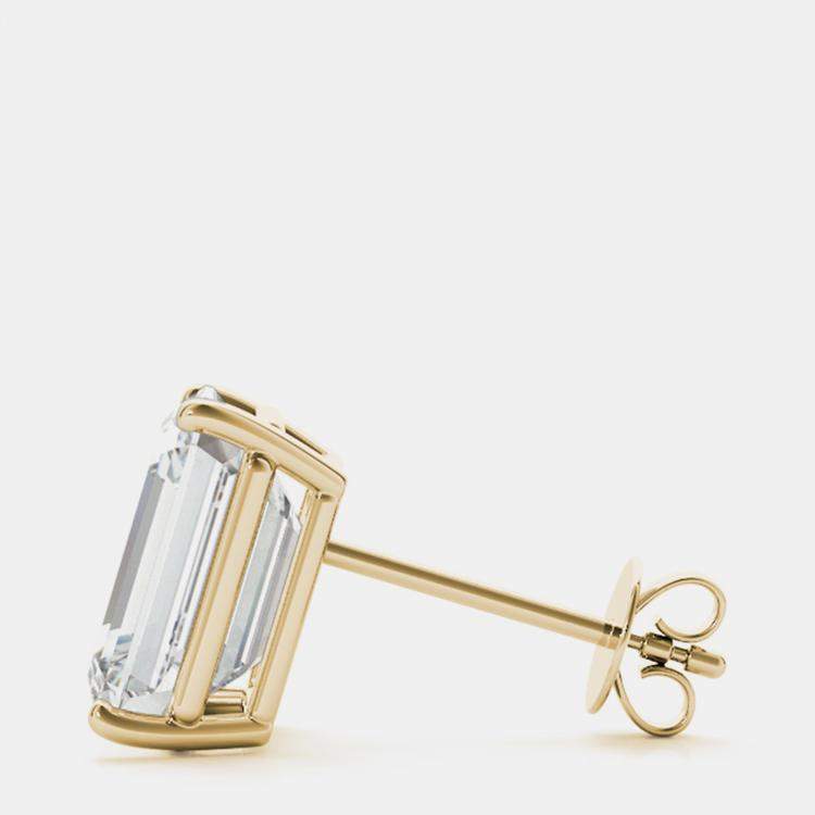 Pre Owned 14K Yellow Gold Emerald Shaped Lab Grown Diamond Earring Studs (3.00 Ct)