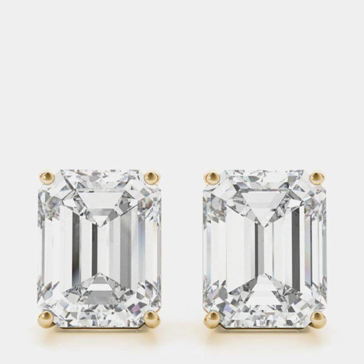 Pre Owned 14K Yellow Gold Emerald Shaped Lab Grown Diamond Earring Studs (3.00 Ct)