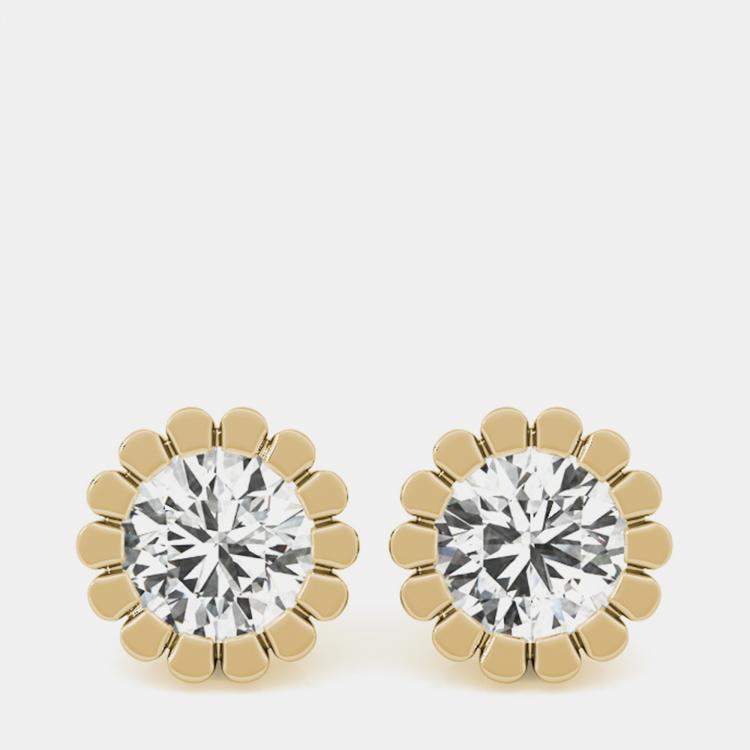 Pre Owned 14K White Gold Lab Grown Diamond Flower Motif Earring Studs (3.00 Ct)