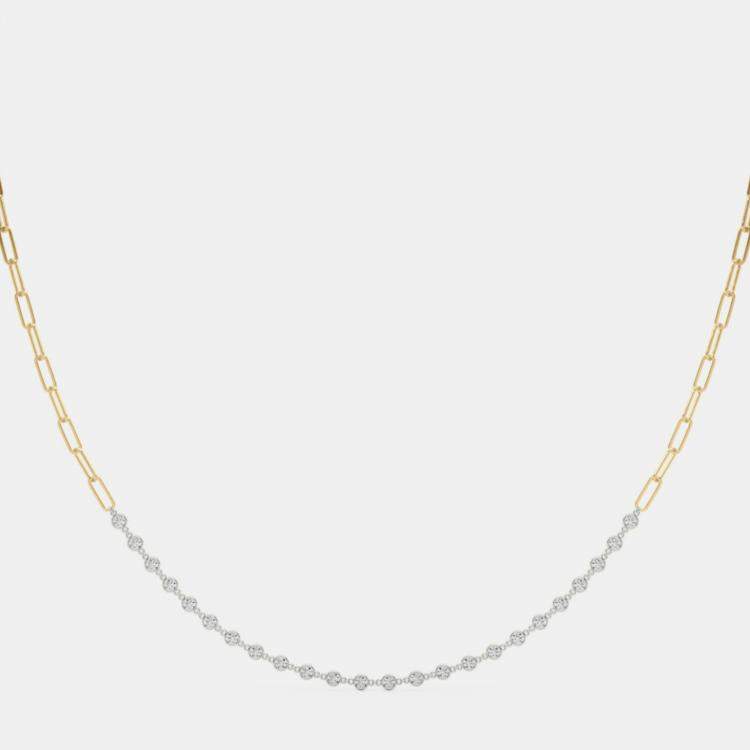 Pre Owned 14K Yellow and White Gold Lab Grown Diamond By the Yard Necklace with Paperclip Chain (2.00 Ct)
