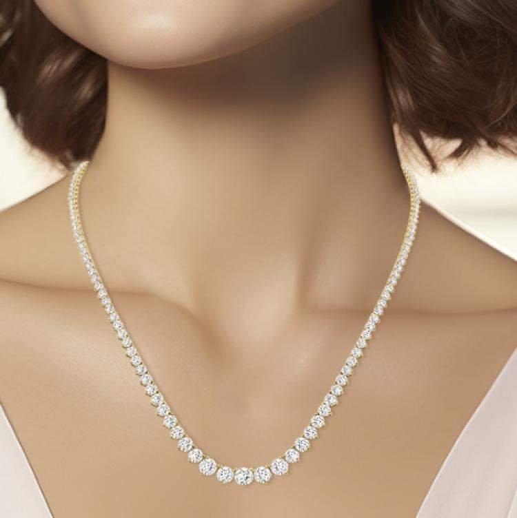 Pre Owned 14K Yellow Gold Lab Grown Diamond Graduated Necklace (35.00 ct)
