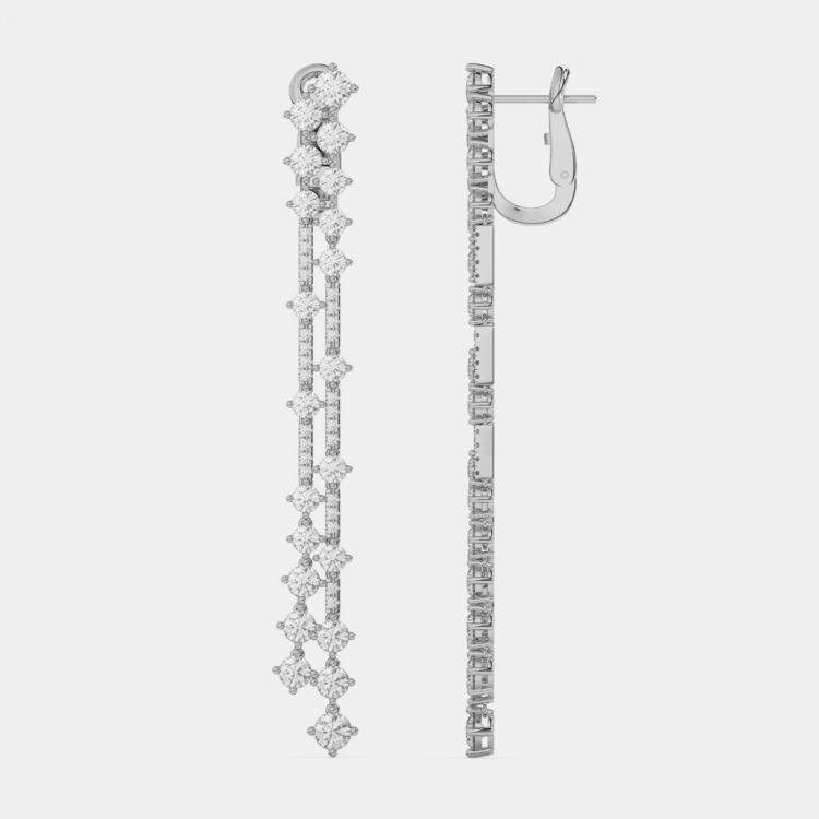 Pre Owned 14k White Gold Double Row Dangle Lab Grown Diamond Earrings (6.25 Ct)