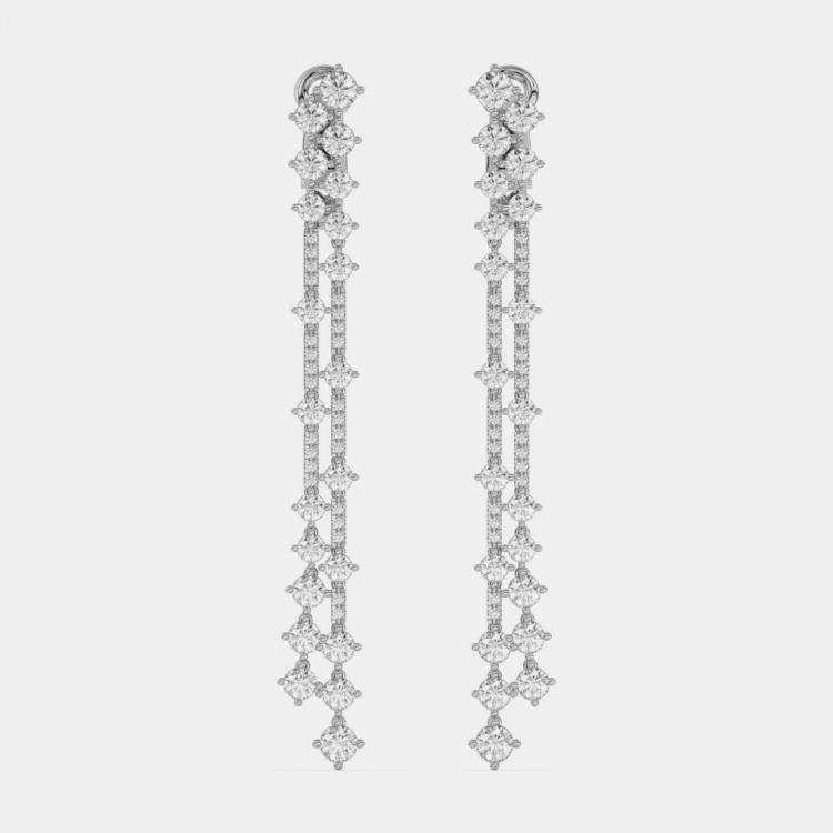 Pre Owned 14k White Gold Double Row Dangle Lab Grown Diamond Earrings (6.25 Ct)