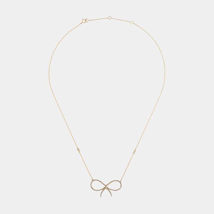 Pre Owned 14K Yellow Gold Lab Grown Diamond Bow Necklace