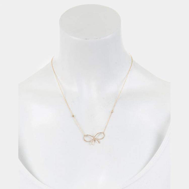 Pre Owned 14K Yellow Gold Lab Grown Diamond Bow Necklace