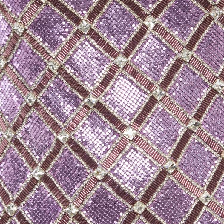 Pre Owned Farda Purple Metallic Embroidered Back Drape Detail Mini Dress XXS