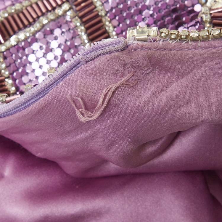 Pre Owned Farda Purple Metallic Embroidered Back Drape Detail Mini Dress XXS