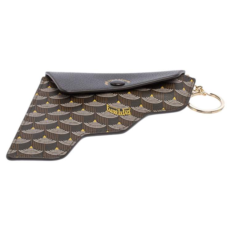 Pre Owned Faure Le Page Black/Brown Coated Canvas and Leather Pouch Keychain