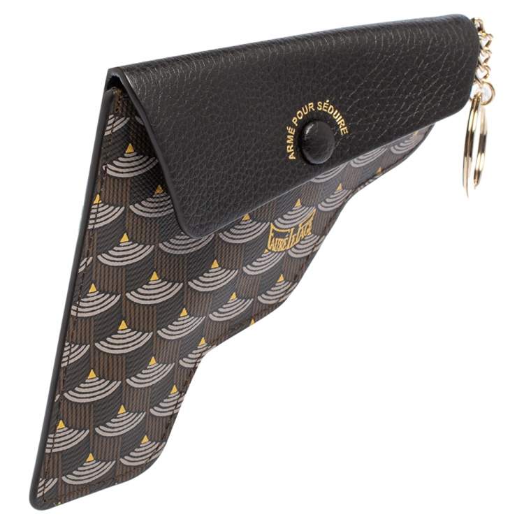 Pre Owned Faure Le Page Black/Brown Coated Canvas and Leather Pouch Keychain