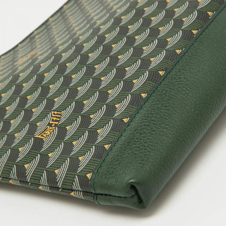 Pre Owned Faure Le Page Green Coated Canvas and Leather Wristlet Clutch