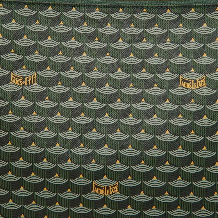 Pre Owned Faure Le Page Green Coated Canvas and Leather Wristlet Clutch